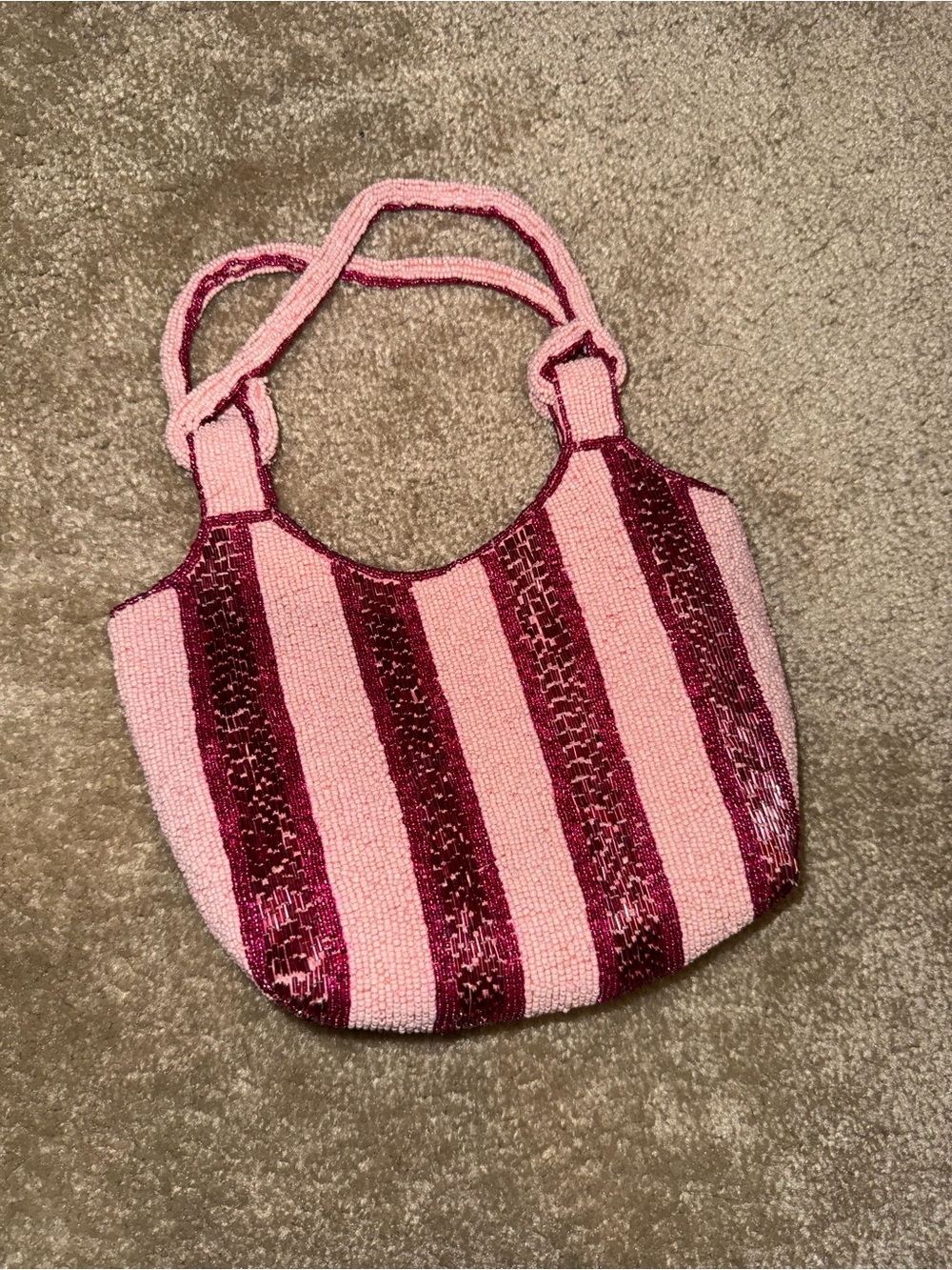 Pink Striped Beaded Shoulder Bag